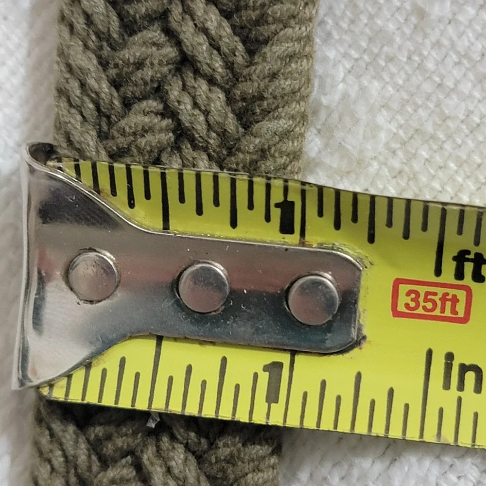 VTG L.L. Bean Braided Cotton Webbing Leather Belt Olive Green 36 SEE MEASUREMENT